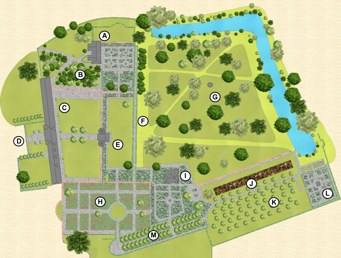 1190px sissinghurst castle gardens labelled map